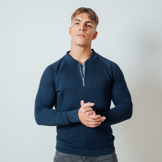 Muscle Fit Pullover In Navy Blue